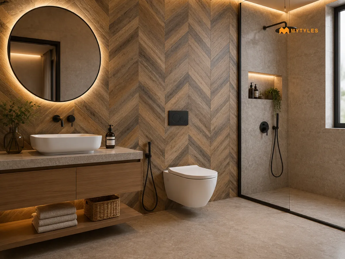 Wooden Wall Tile With Rustic Floor Tile